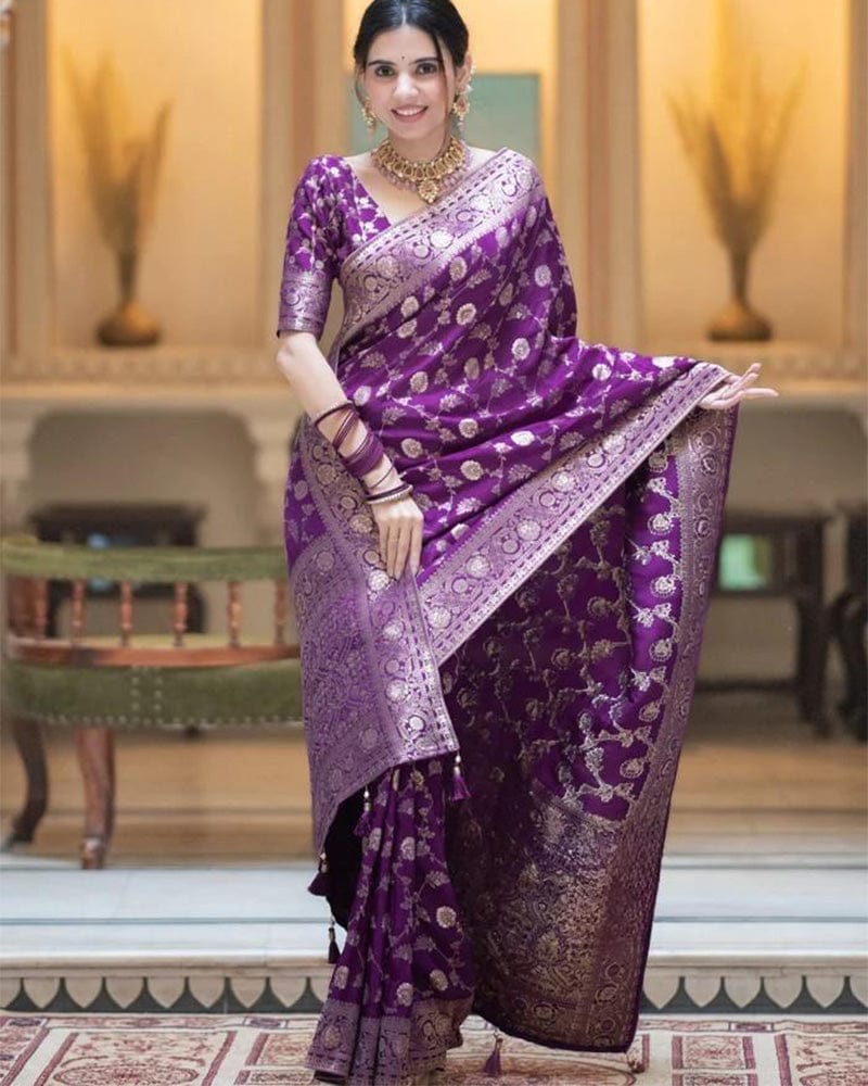 Purple Color Banarasi Jacquard With Zari Work Saree