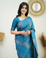 Sky Blue color Banarasi Soft Silk Saree