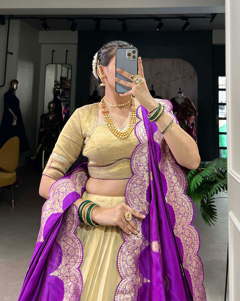 Cream Color Erode Paithani Silk Lehenga Choli