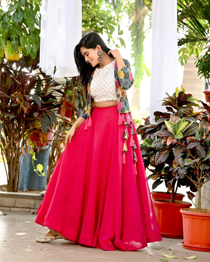 Rani Pink Color Designer Sequins Embroidery Ready to Wear Lehenga Choli