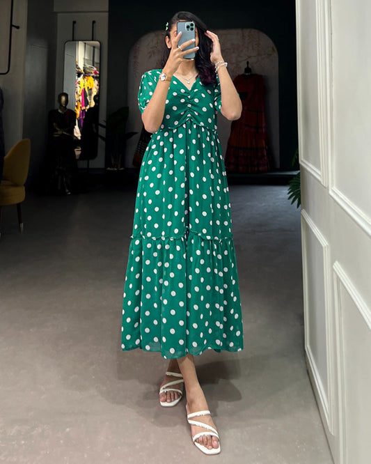 Green Color Georgette Dot Printed Long Kurti