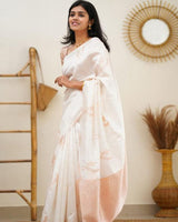 Copper White Color Banarasi Soft Silk Saree