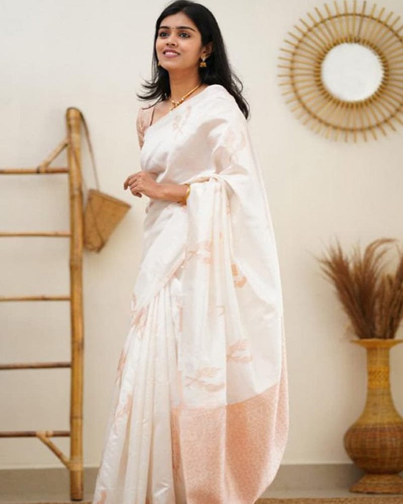 Copper White Color Banarasi Soft Silk Saree