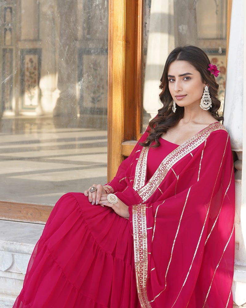 Rani Pink Color Five layer Georgette Anarkali Gown With Dupatta