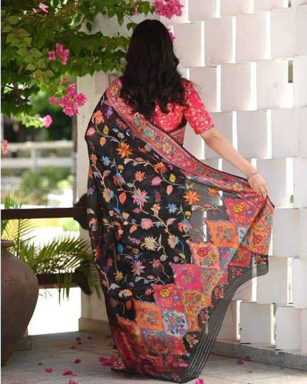 Black Colour Banarsi Soft Silk Saree