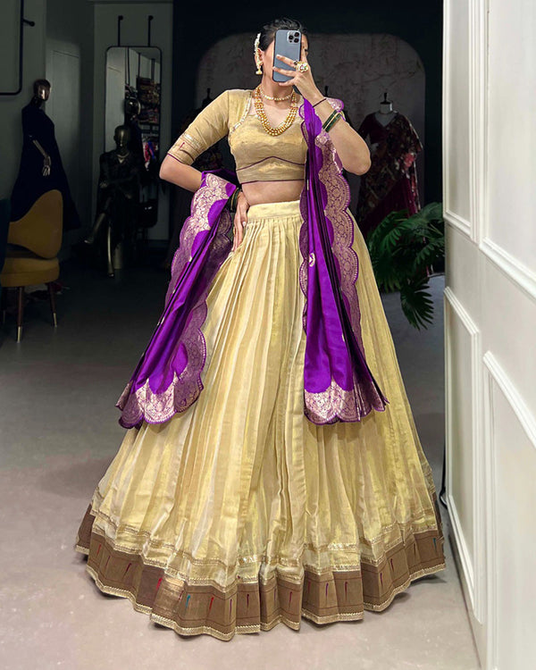 Cream Color Erode Paithani Silk Lehenga Choli