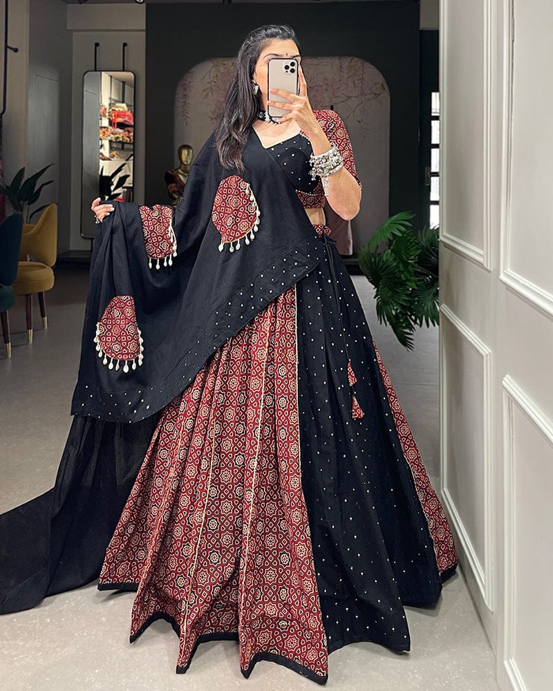 Designer Maroon Color Cotton Printed Lehenga Choli