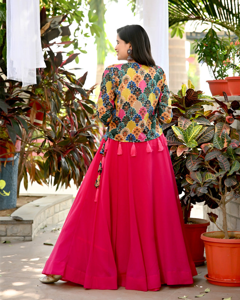 Rani Pink Color Designer Sequins Embroidery Ready to Wear Lehenga Choli