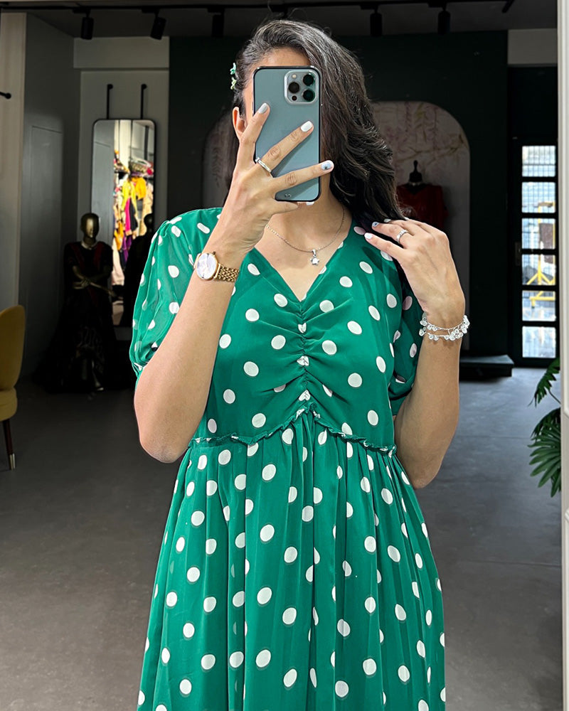 Green Color Georgette Dot Printed Long Kurti