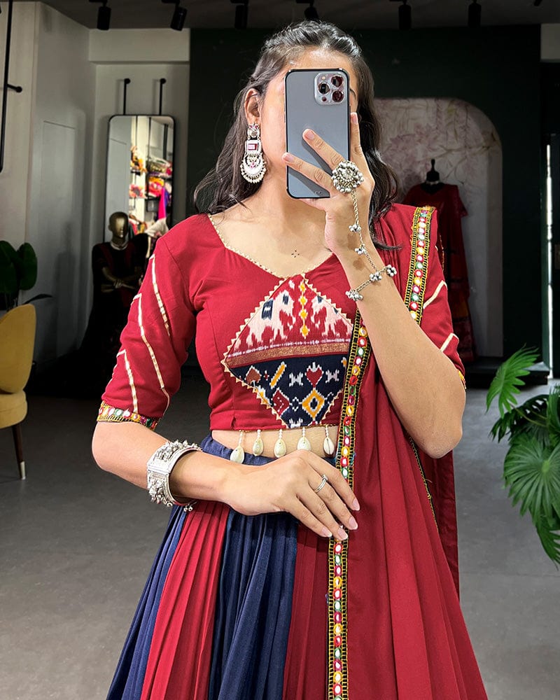 Navy Blue Color Rayon Printed Navratri Lehenga Choli