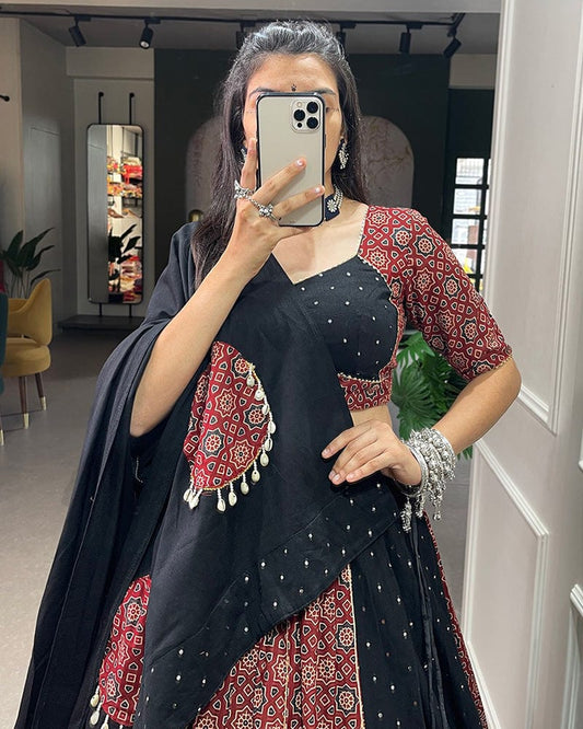 Designer Maroon Color Cotton Printed Lehenga Choli