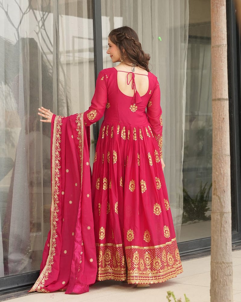 Rani Pink Color Star Georgette Sequence Embroidered Gown