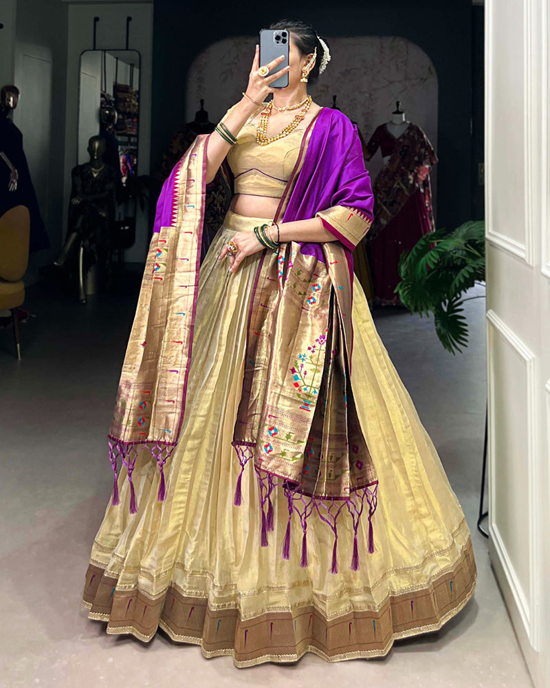 Cream Color Erode Paithani Silk Lehenga Choli