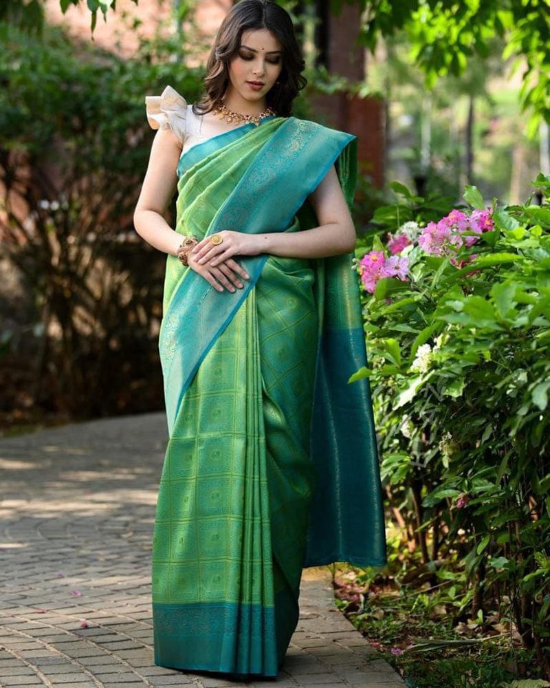 Parrot Green Color Heavy Pure Silk Saree
