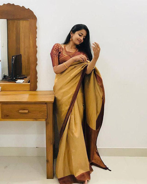 Beautiful Mustard Yellow Color Banarasi Soft Silk Saree
