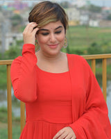 Red Color Faux Georgette Double Layer Anarkali Suit