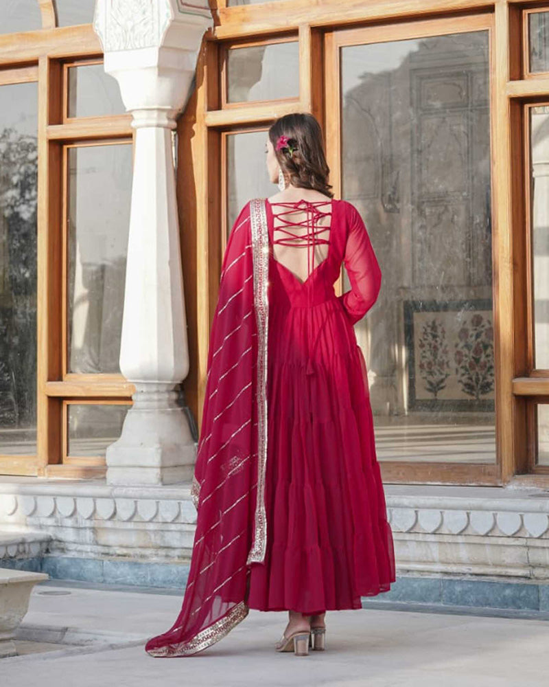 Rani Pink Color Five layer Georgette Anarkali Gown With Dupatta