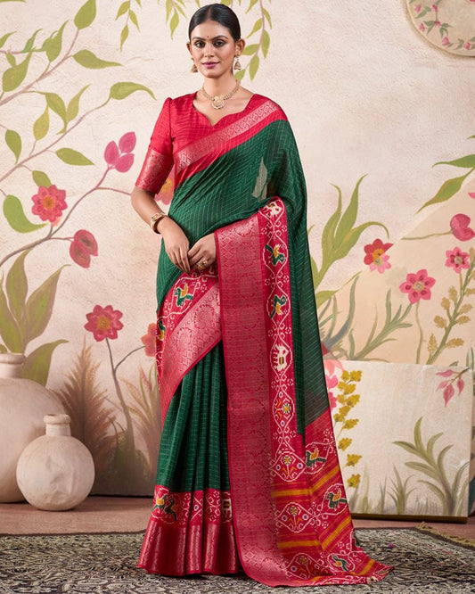 Green Color Tussar Chex Saree