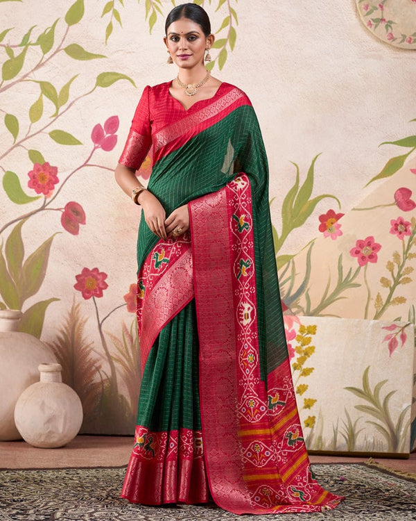 Green Color Tussar Chex Saree