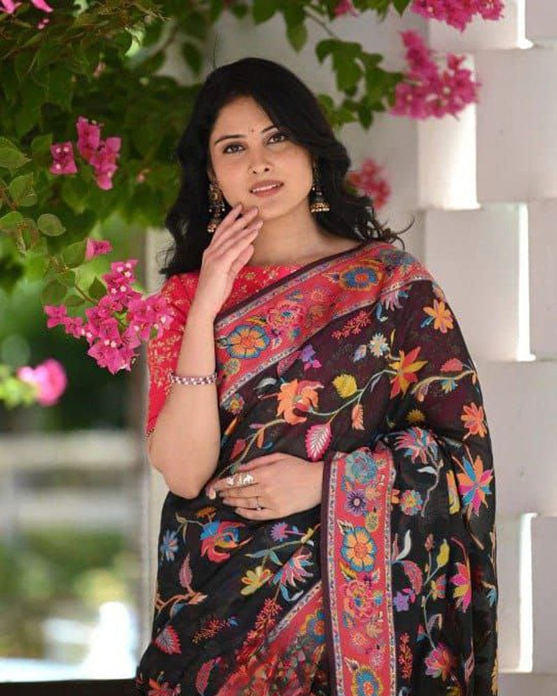 Black Colour Banarsi Soft Silk Saree