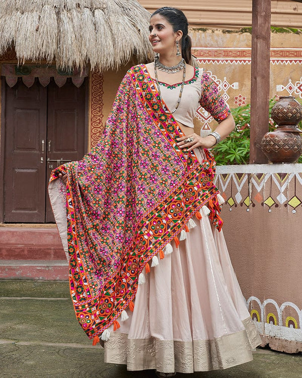 Biege Color Viscose Rayon Navratri Lehenga Choli