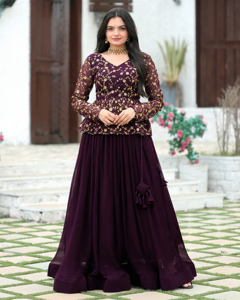 Wine Color Designer Sequins Embroidery Ready to Wear Lehenga Choli