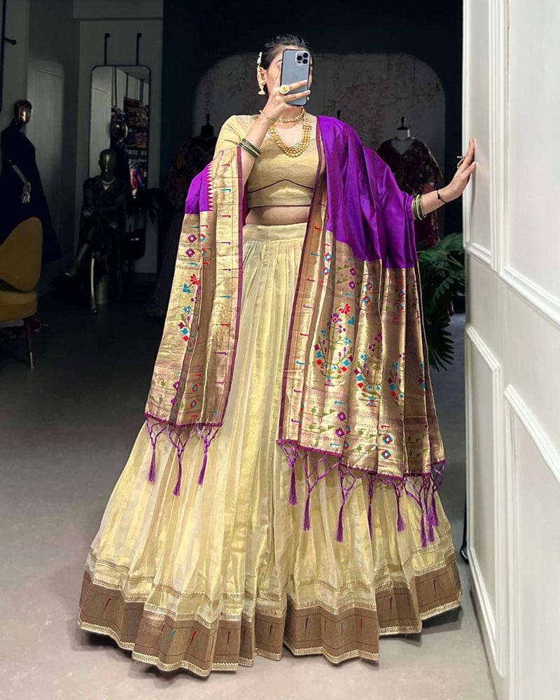 Cream Color Erode Paithani Silk Lehenga Choli