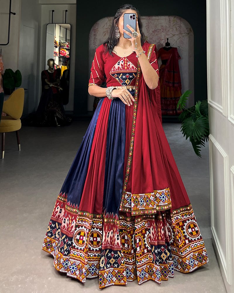 Navy Blue Color Rayon Printed Navratri Lehenga Choli
