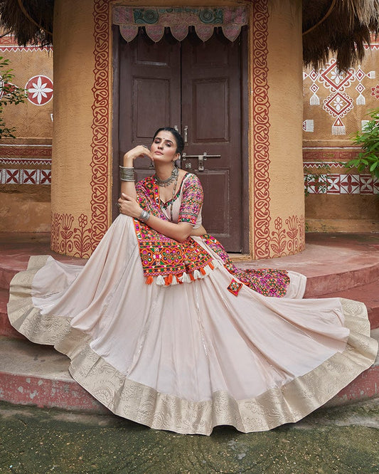 Biege Color Viscose Rayon Navratri Lehenga Choli