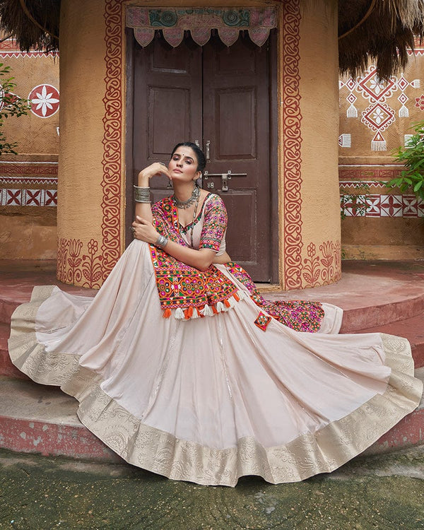 Biege Color Viscose Rayon Navratri Lehenga Choli