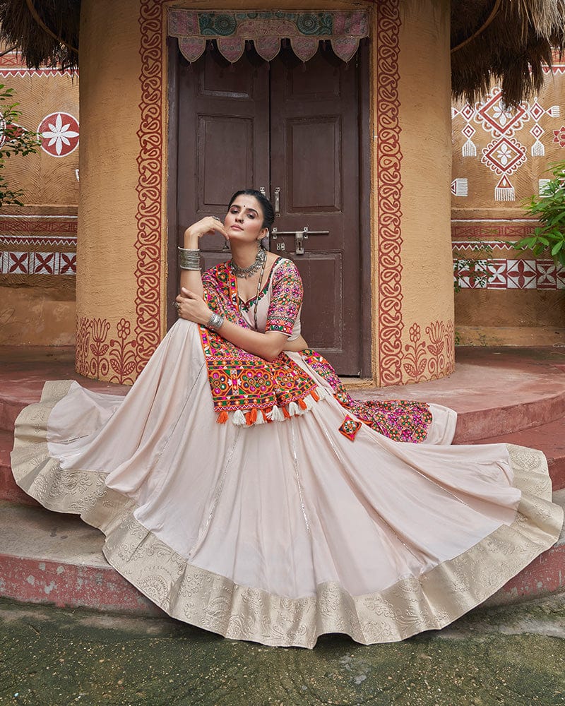 Biege Color Viscose Rayon Navratri Lehenga Choli