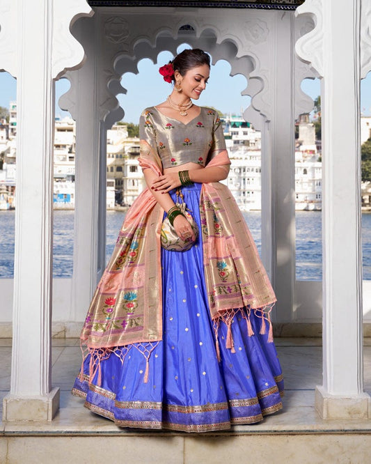 Blue Color Jacquard silk Lehenga Choli