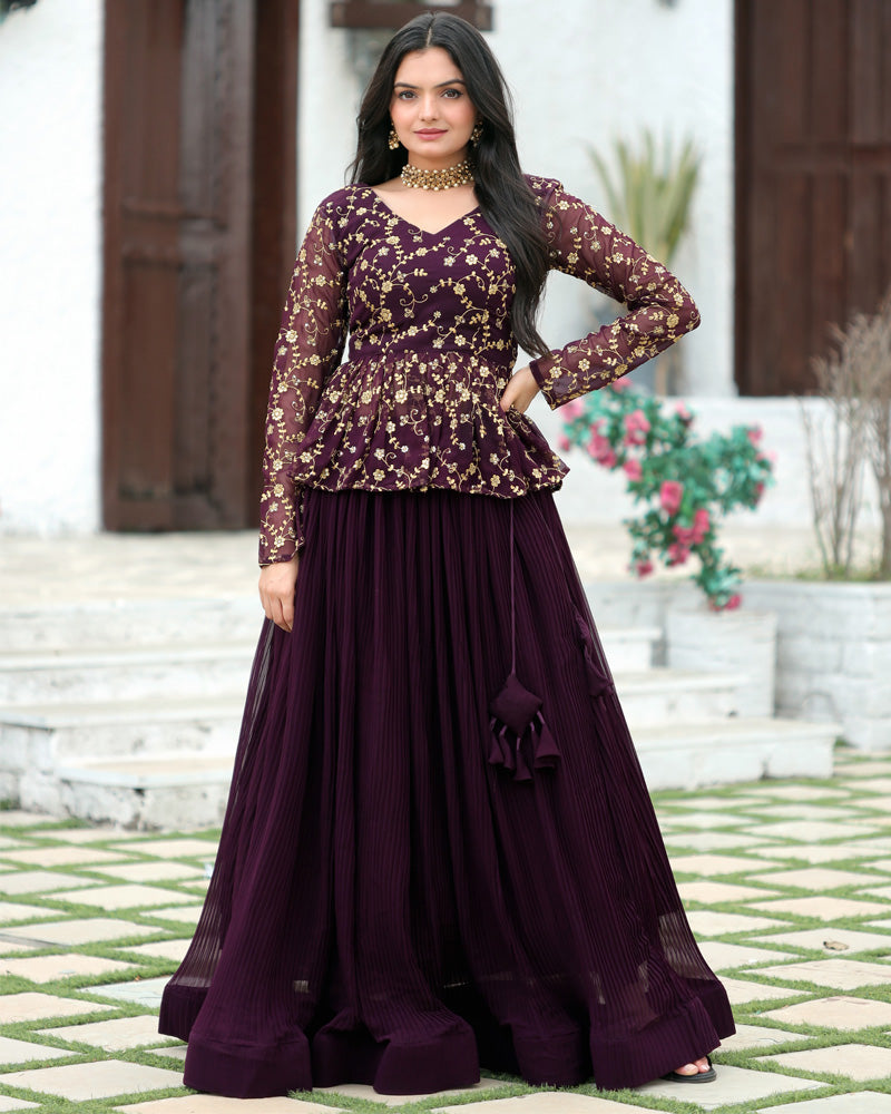 Wine Color Designer Sequins Embroidery Ready to Wear Lehenga Choli