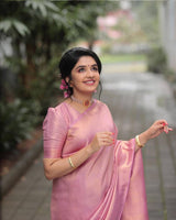 Baby Pink Color Banarasi Soft Silk Saree