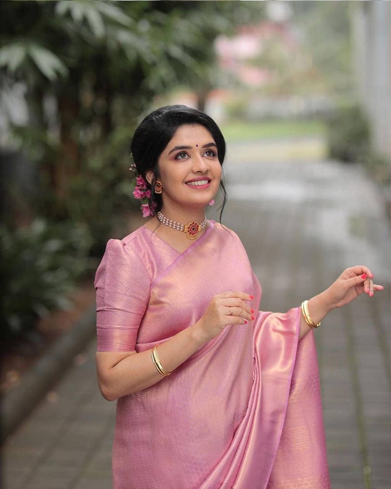 Baby Pink Color Banarasi Soft Silk Saree