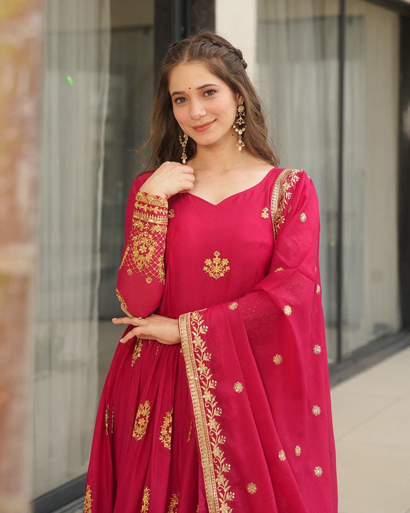 Rani Pink Color Star Georgette Sequence Embroidered Gown