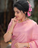 Baby Pink Color Banarasi Soft Silk Saree