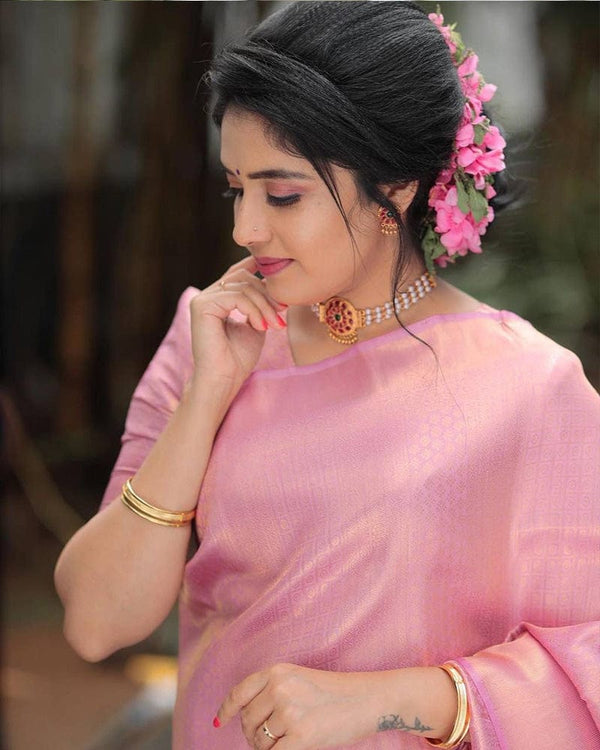 Baby Pink Color Banarasi Soft Silk Saree