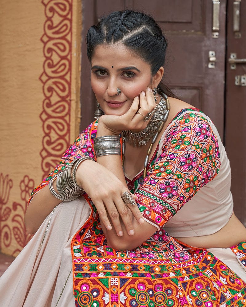 Biege Color Viscose Rayon Navratri Lehenga Choli