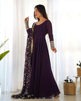 Wine Color Soft Georgette With Heavy Embroidery Work Dupatta Anarkali Suit