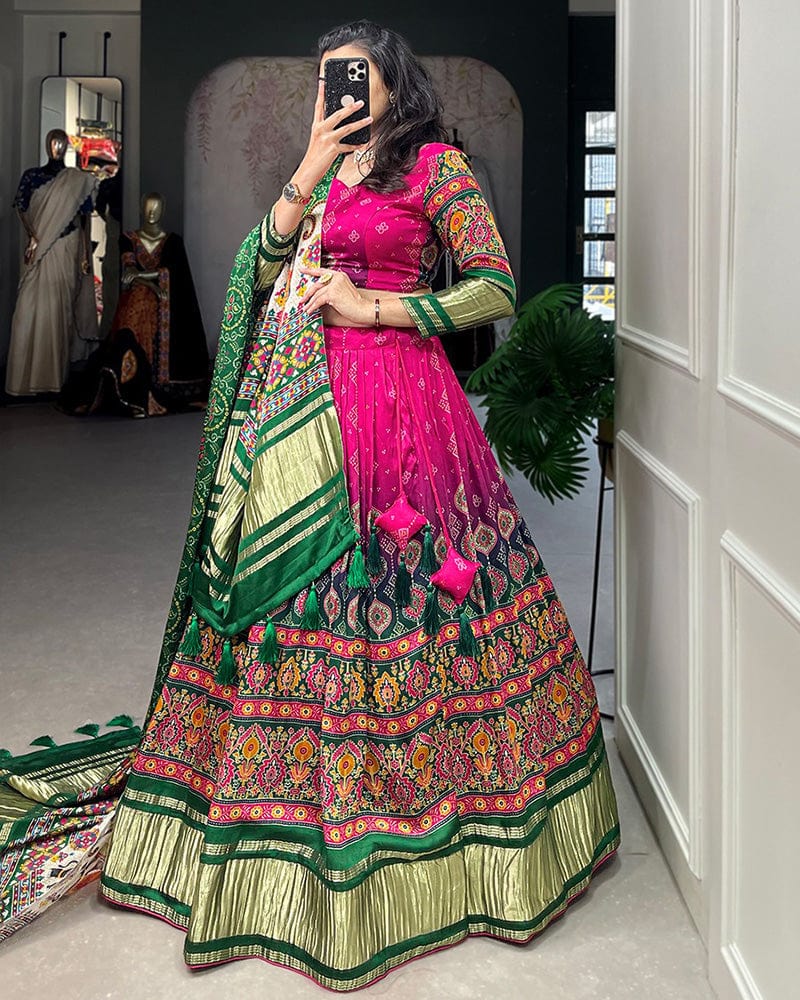 Pink Color Gaji Silk Printed Navratri Lehenga Choli