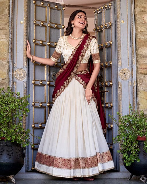 Off White Color Vichitra Silk Sequins Lehenga Choli