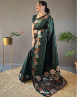 Jacquard Design Green color Soft Lichi Silk Saree