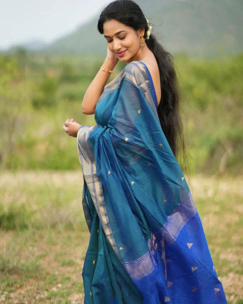 Blue Kanjivaram Silk Saree With Exclusive Jacquard Border