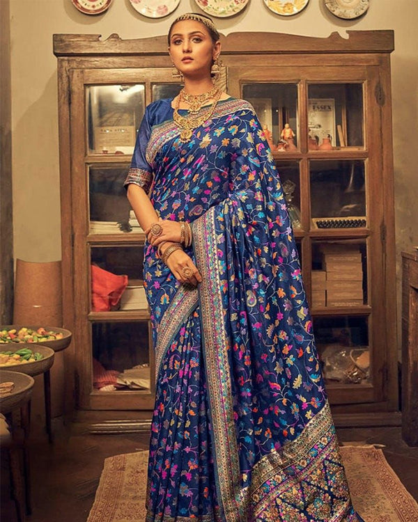 Heavy designer Blue Colour Banarsi Soft Silk Saree