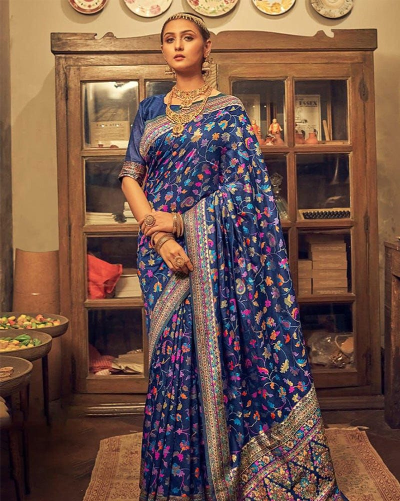 Heavy designer Blue Colour Banarsi Soft Silk Saree