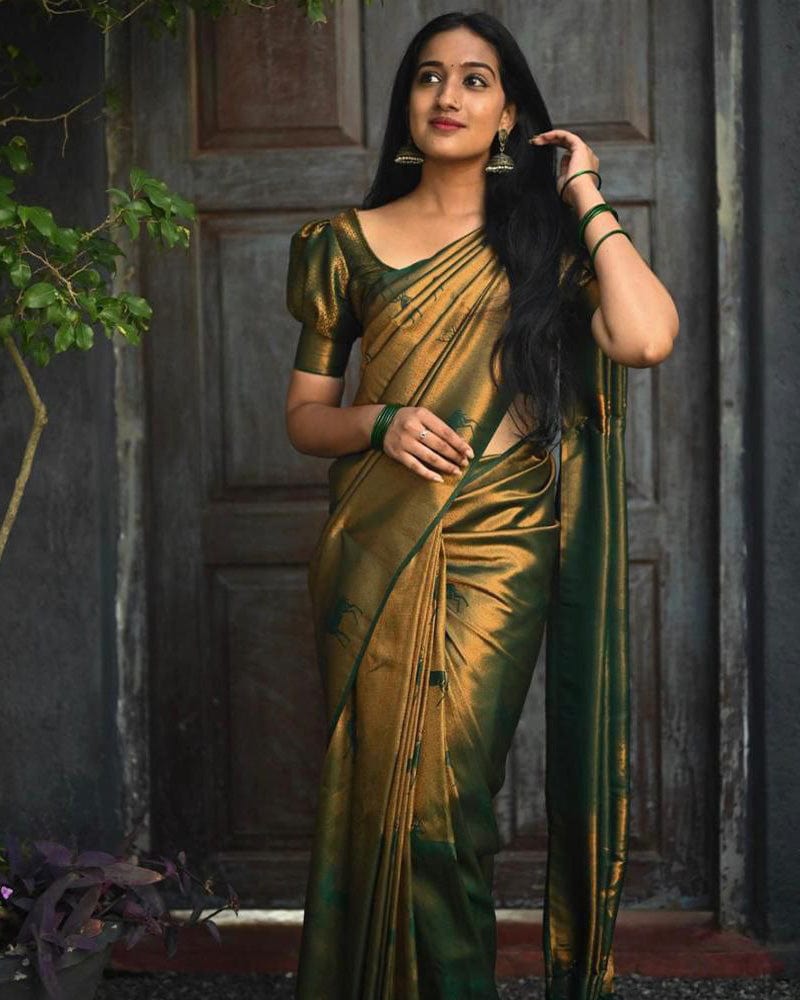 Beautiful Mehandi Color Soft Lichi Silk Saree