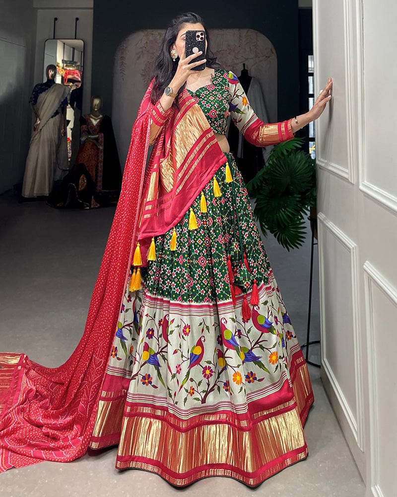 Red Color Gaji Silk Digital Printed Lehenga Choli