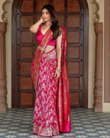 Rani Pink Color Banarasi Soft Silk Saree