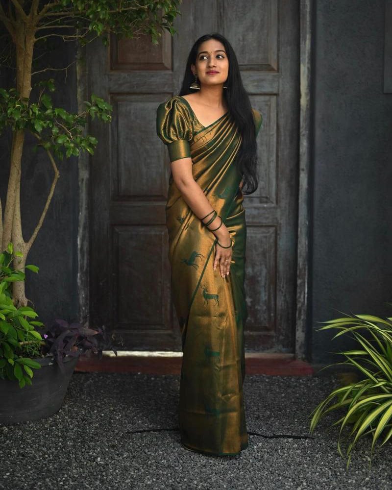 Beautiful Mehandi Color Soft Lichi Silk Saree